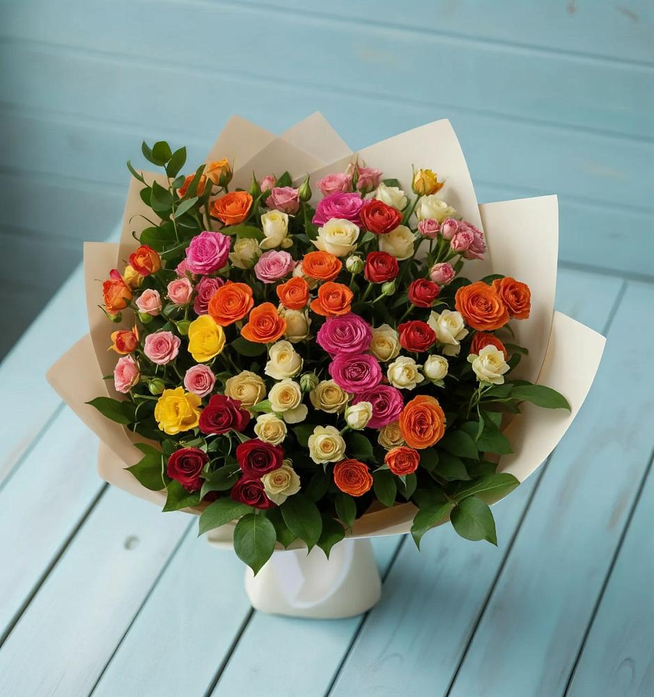 Букет Микс из разноцветных кустовых роз в Губкине