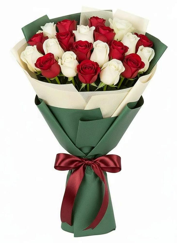 Букет Микс из красных и белых роз в Губкине