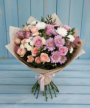 Букет цветов из:  Хризантемы, Розы и Альстромерии в Губкине