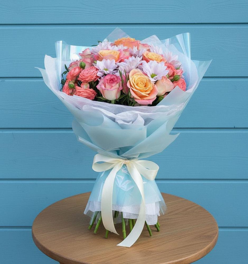 Букет цветов из: Хризантемы и Розы в Губкине