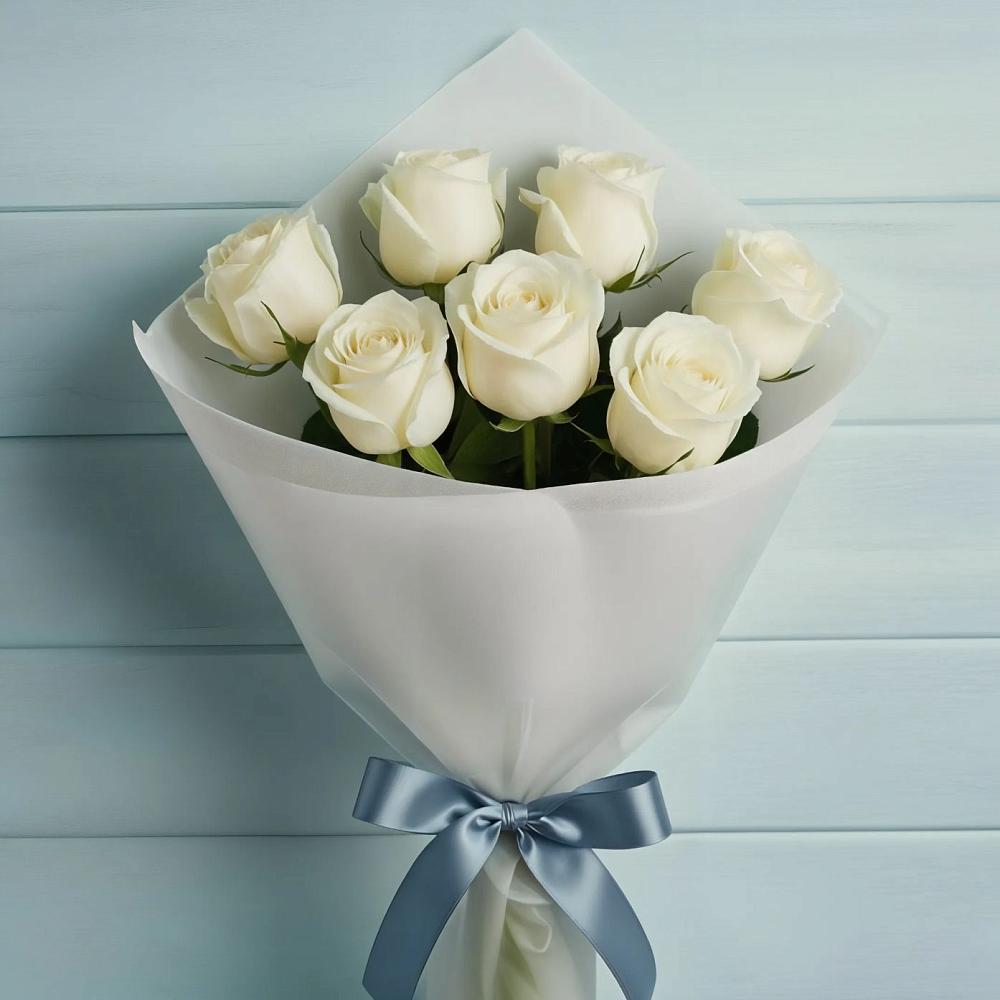 Букет 7 Белых роз Эдлесс Лав в Губкине